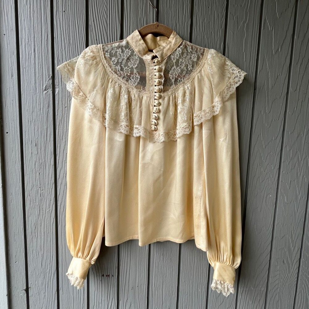VTG Jessica's Gunnies Gunne Sax Lace Prairie Blouse Victorian Romantic 7